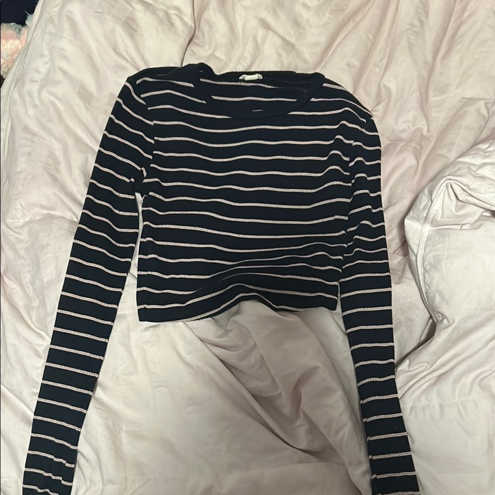 Garage Striped Navy blue and Light Pink Women's Top
